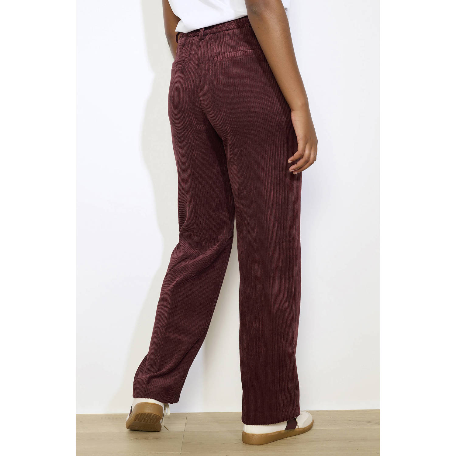 LOLALIZA corduroy wide leg high waist broek donkerrood