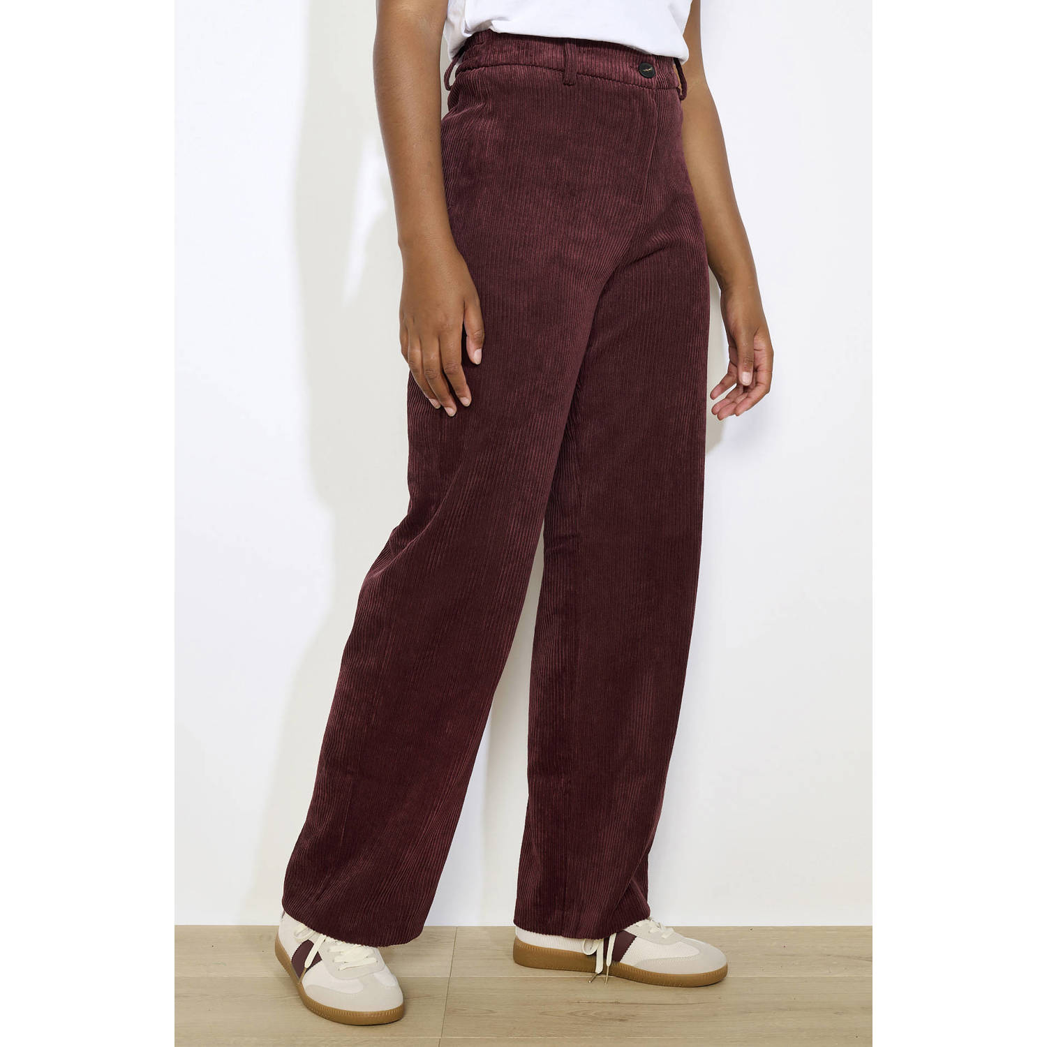LOLALIZA corduroy wide leg high waist broek donkerrood