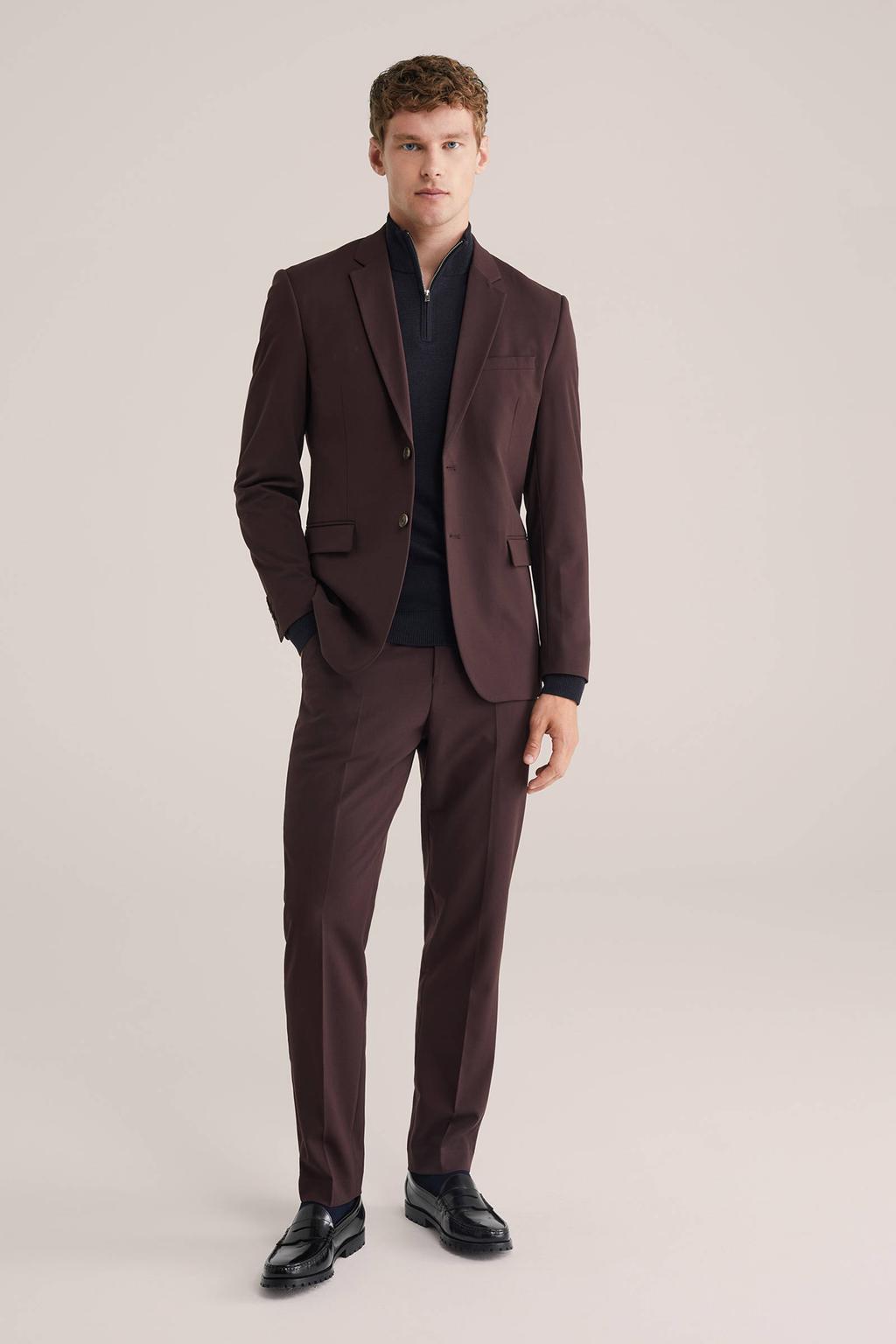 WE Fashion slim pantalon donkerbruin