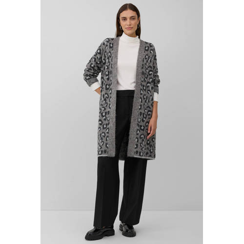 s.Oliver BLACK LABEL gebreid vest met wol met panterprint antraciet afbeelding