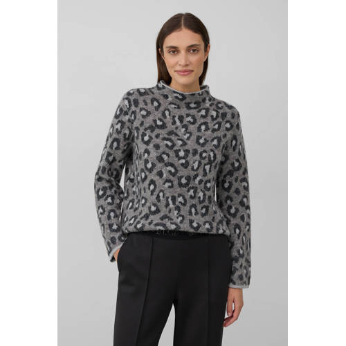 s.Oliver BLACK LABEL gebreide trui met wol met panterprint antraciet afbeelding