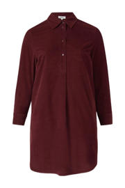 thumbnail: Donkerrode dames s.Oliver Curve corduroy korte jurk met effen, lange mouwen, klassieke kraag en knoopsluiting