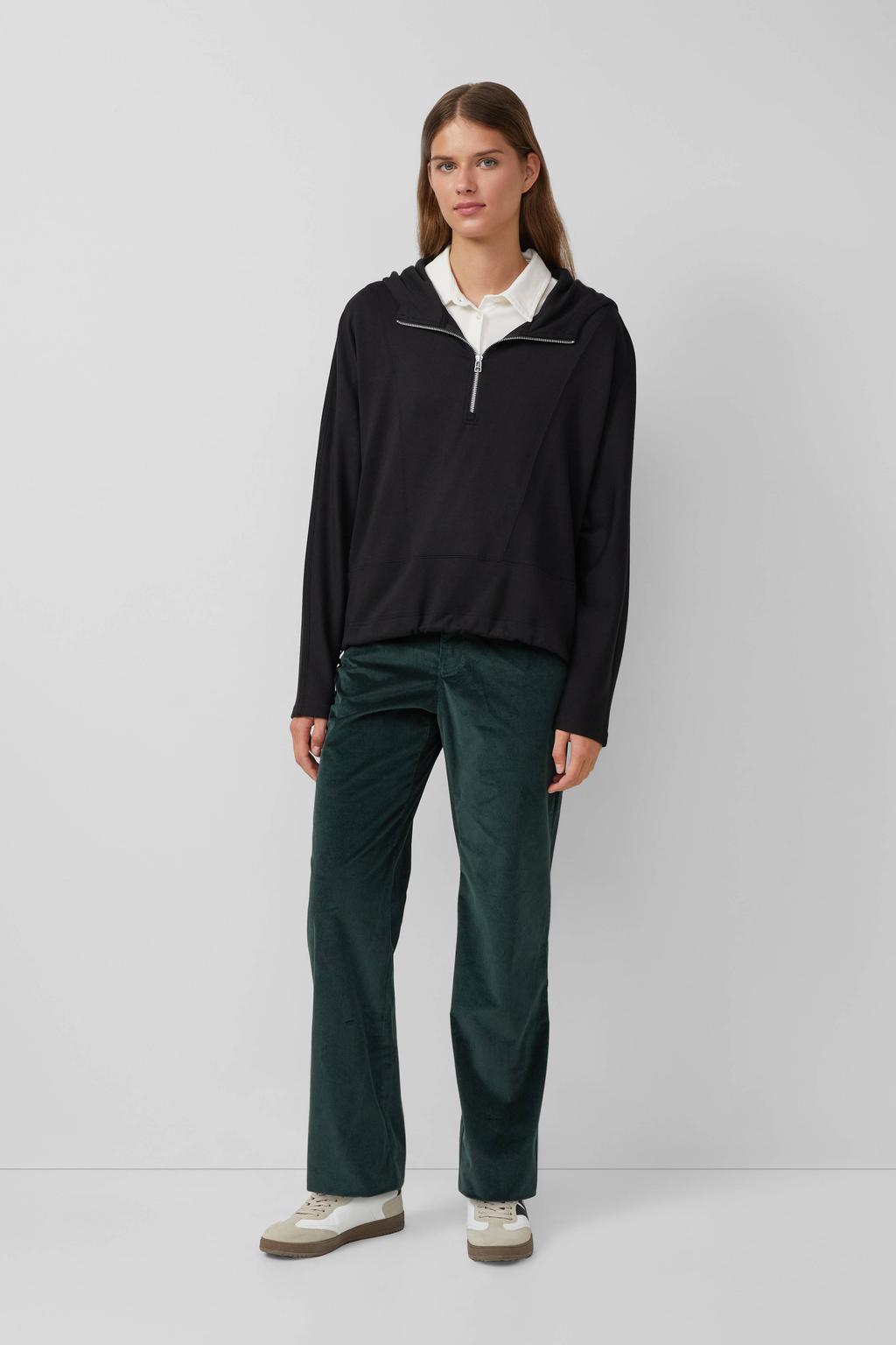 Petrolkleurige dames s.Oliver corduroy straight regular waist casual broek met rits- en knoopsluiting en effen