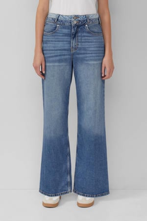 high waist wide leg jeans medium blue denim
