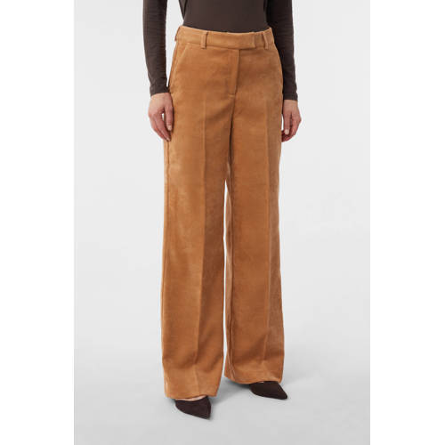 comma corduroy wide leg regular waist casual broek beige afbeelding