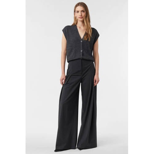comma wide leg high waist pantalon met wol grijs afbeelding