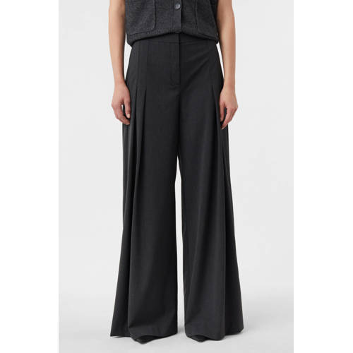 comma wide leg high waist pantalon met wol grijs afbeelding