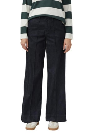 high waist wide leg jeans dark blue denim