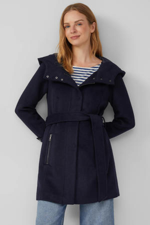 winterjas met wol marineblauw