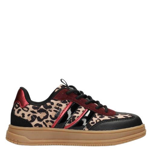 POSH by Poelman Nala sneakers met panterprint zwart/beige/rood afbeelding