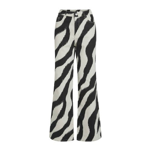 VILA high waist wide leg jeans met zebraprint ecru afbeelding