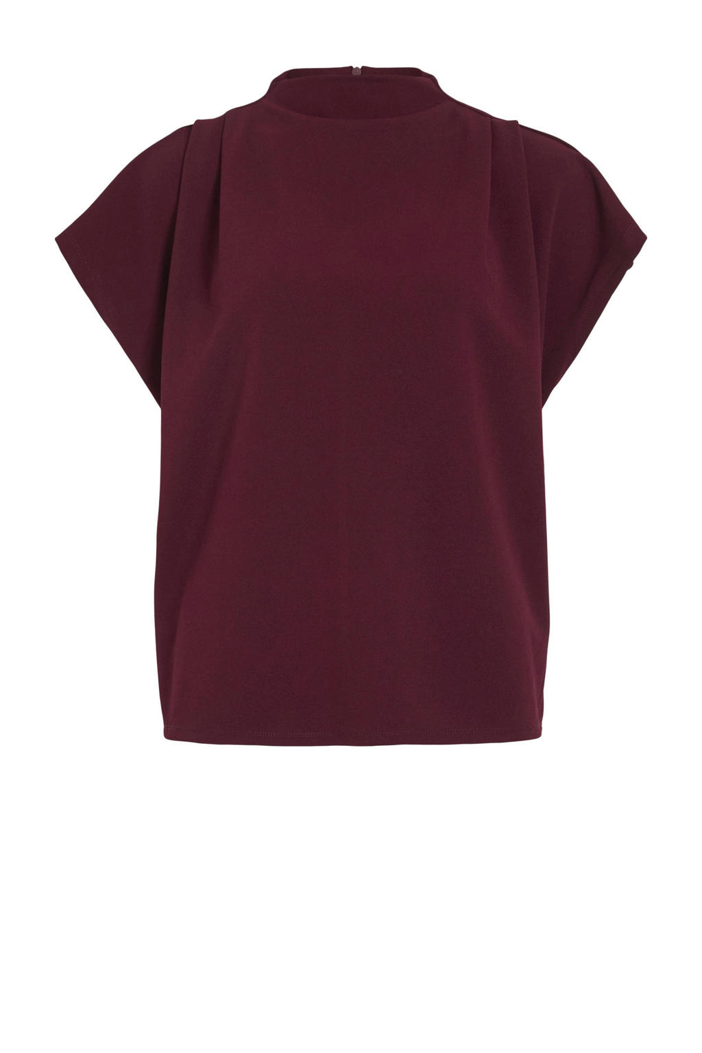 Donkerrode dames VILA top van polyester met effen, korte mouwen, blinde ritssluiting en plooien
