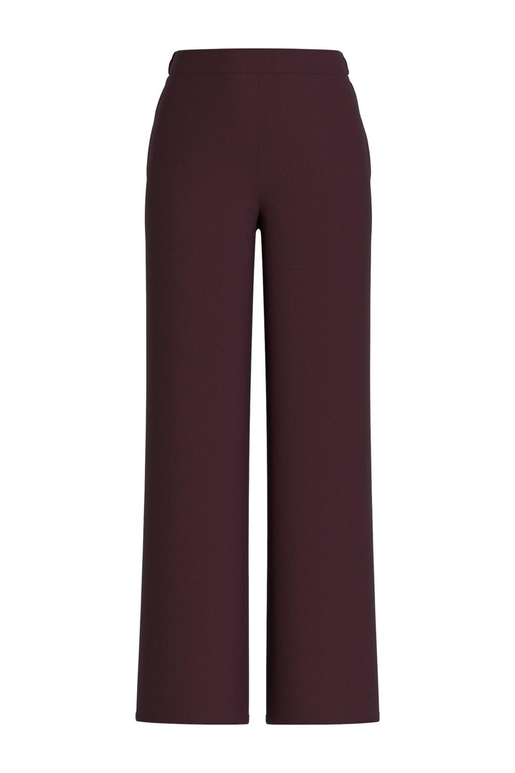 Donkerrode dames VILA wide leg regular waist casual broek gebreid met effen