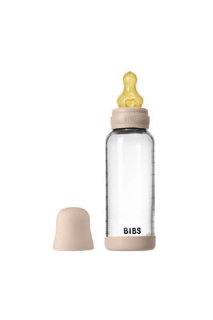 Glazen Babyfles - 240 ml - Blush - met latex speen en opvouwbare trechtertje