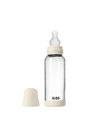 Glazen Babyfles - 240 ml - Ivory - met silicone speen en opvouwbare trechtertje
