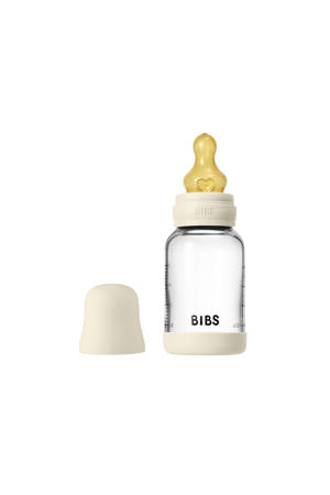 Glazen Babyfles - 120 ml - Ivory - met latex speen en opvouwbare trechtertje