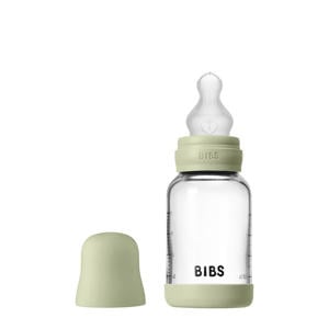 Glazen Babyfles - 120 ml - Sage - met silicone speen en opvouwbare trechtertje