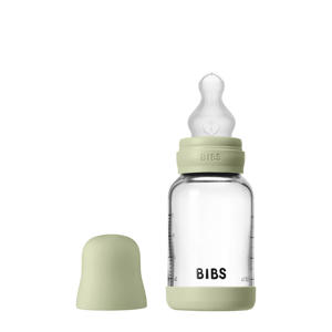 Glazen Babyfles - 120 ml - Sage - met silicone speen en opvouwbare trechtertje