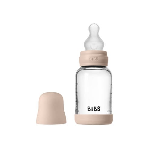 BIBS Glazen Babyfles - 120 ml - Blush - met silicone speen en opvouwbare trechtertje afbeelding