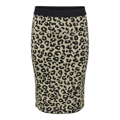 ONLY CARMAKOMA kokerrok met panterprint gebreid zwart afbeelding