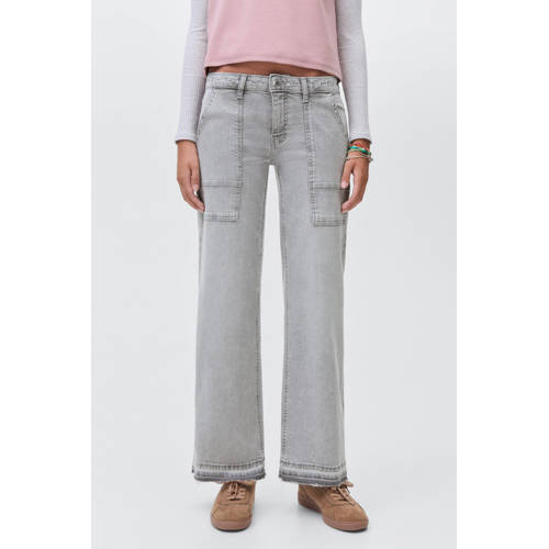 MANGO TEEN low waist wide leg jeans grey denim afbeelding