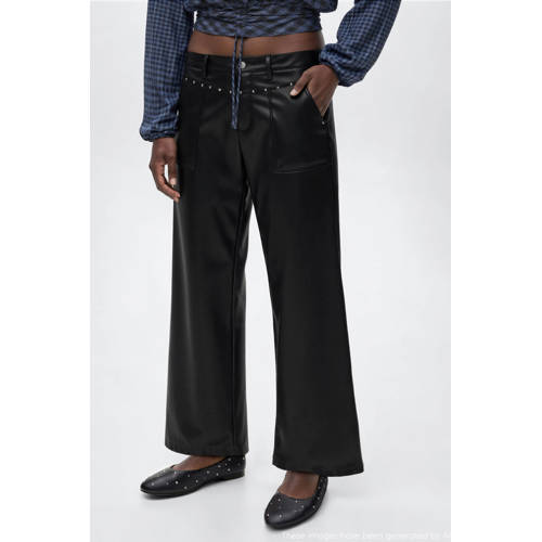 MANGO TEEN imitatieleren straight casual broek zwart afbeelding
