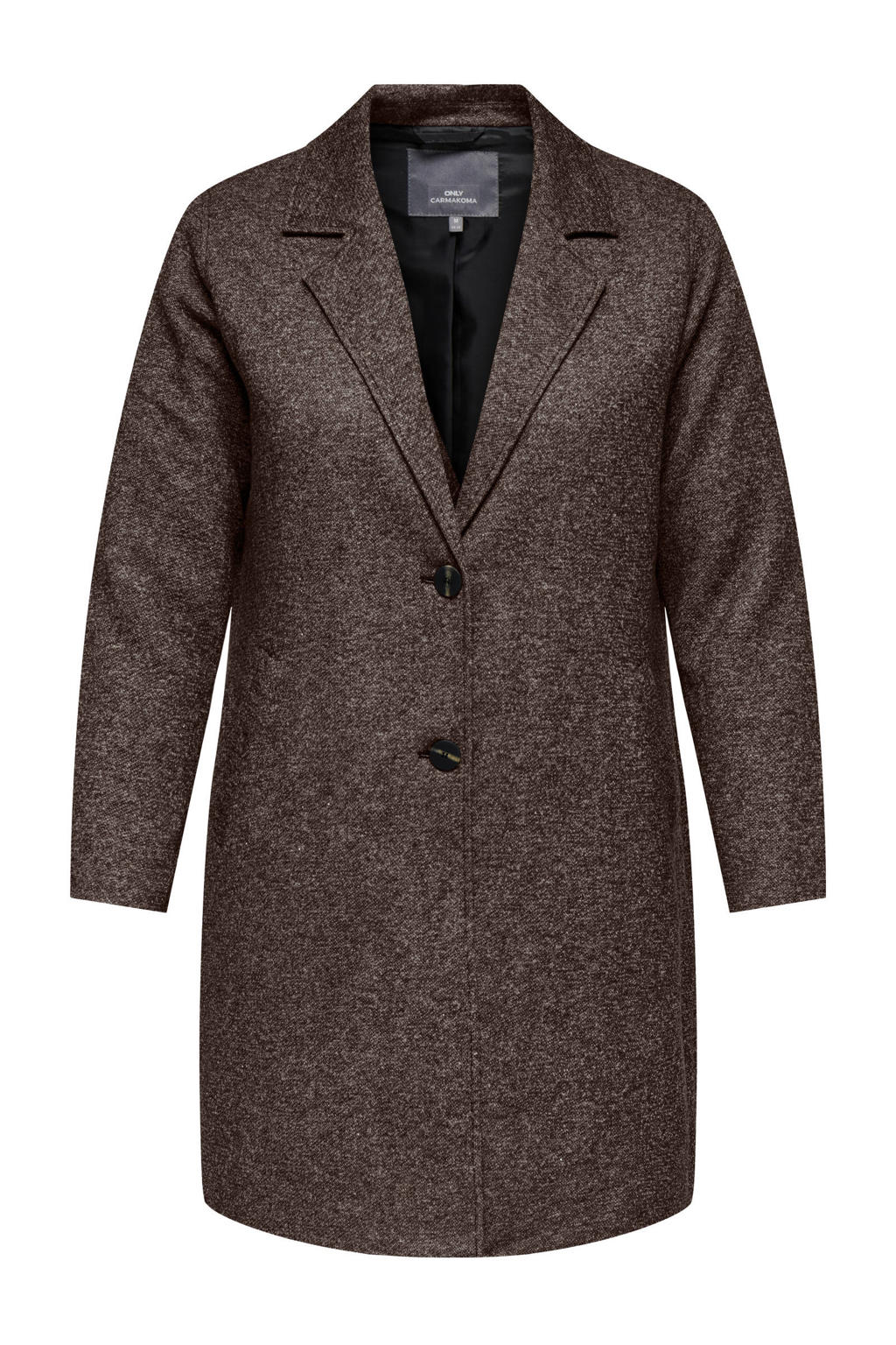 Grijsbruine dames ONLY CARMAKOMA gewatteerde jas van polyester met lange mouwen en knoopsluiting