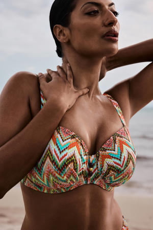 beugel bikinitopje met all over print oranje/meerkleurig