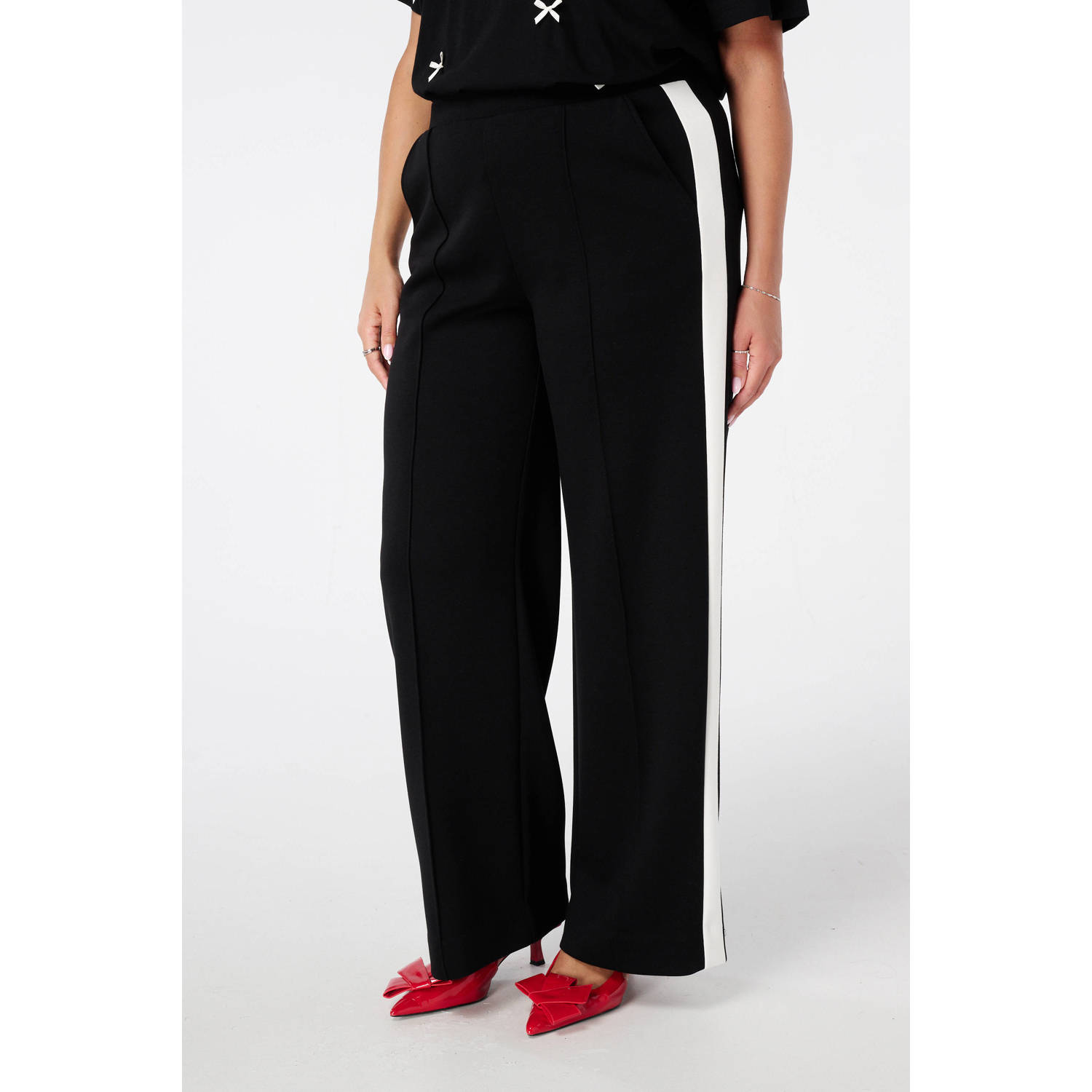 MS Mode wide leg regular waist broek zwart