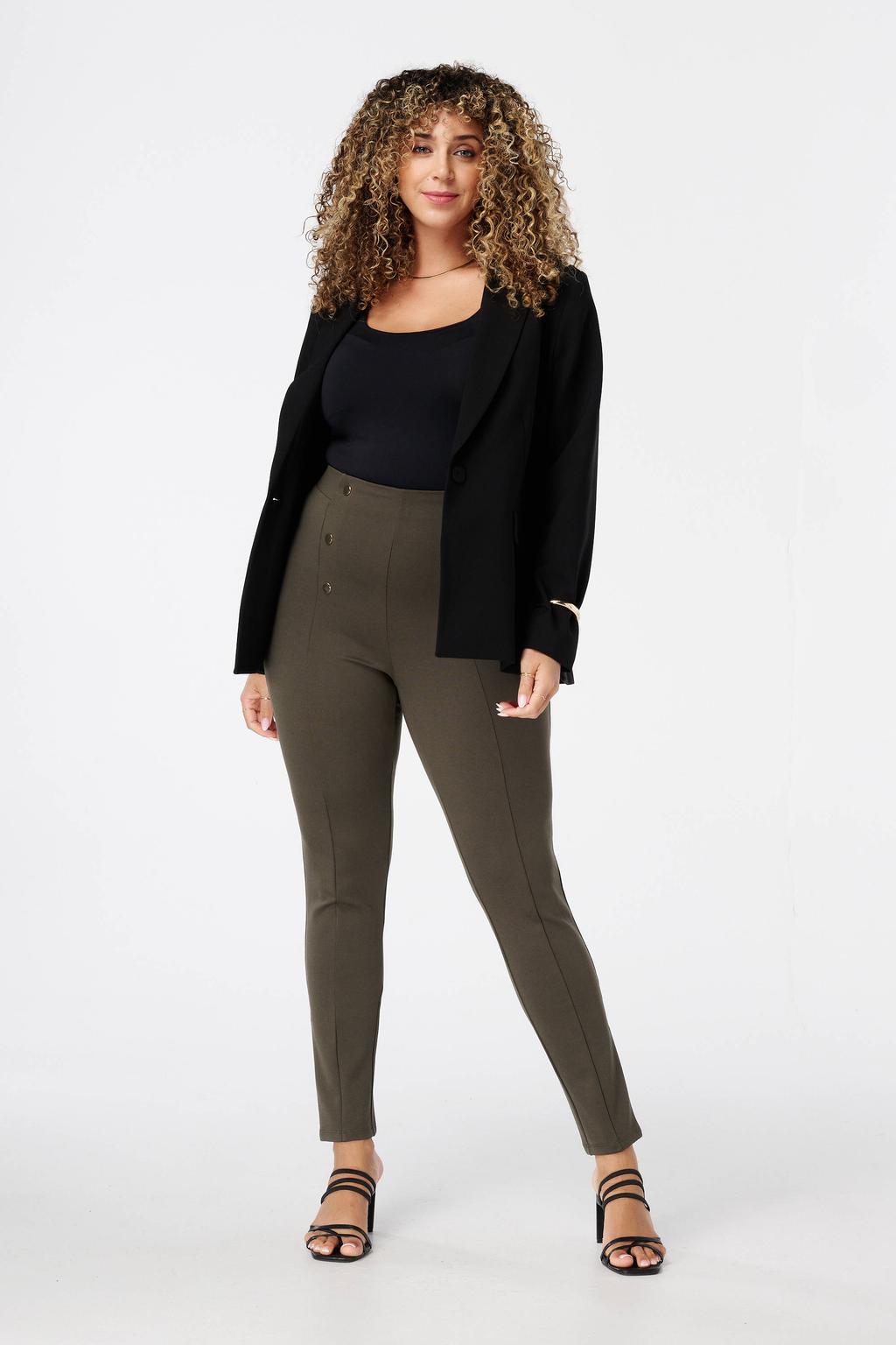 Kakikleurige dames MS Mode legging van viscose met skinny fit, high waist, elastische tailleband en effen