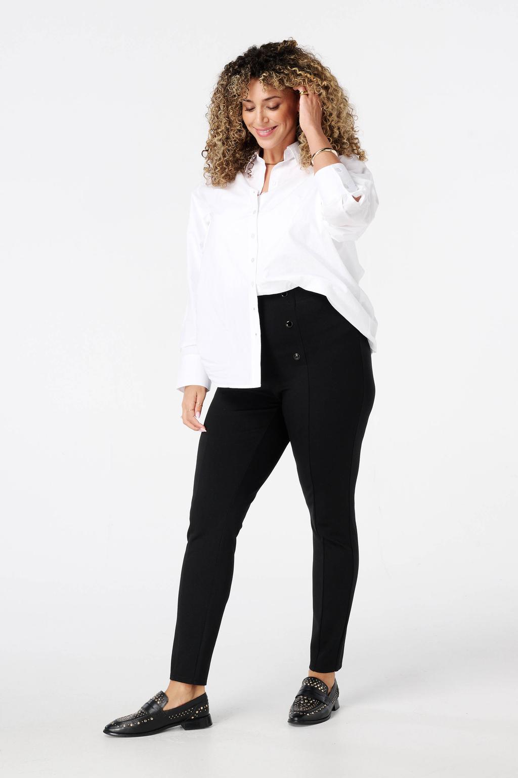 Zwarte dames MS Mode legging van viscose met skinny fit, high waist, elastische tailleband en effen