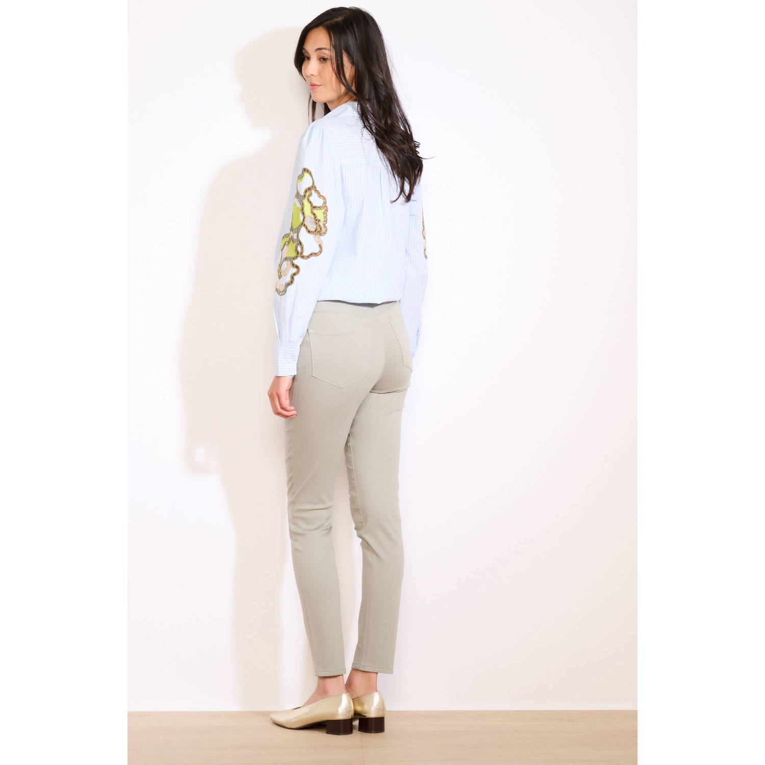LOLALIZA slim high waist broek lichtkaki
