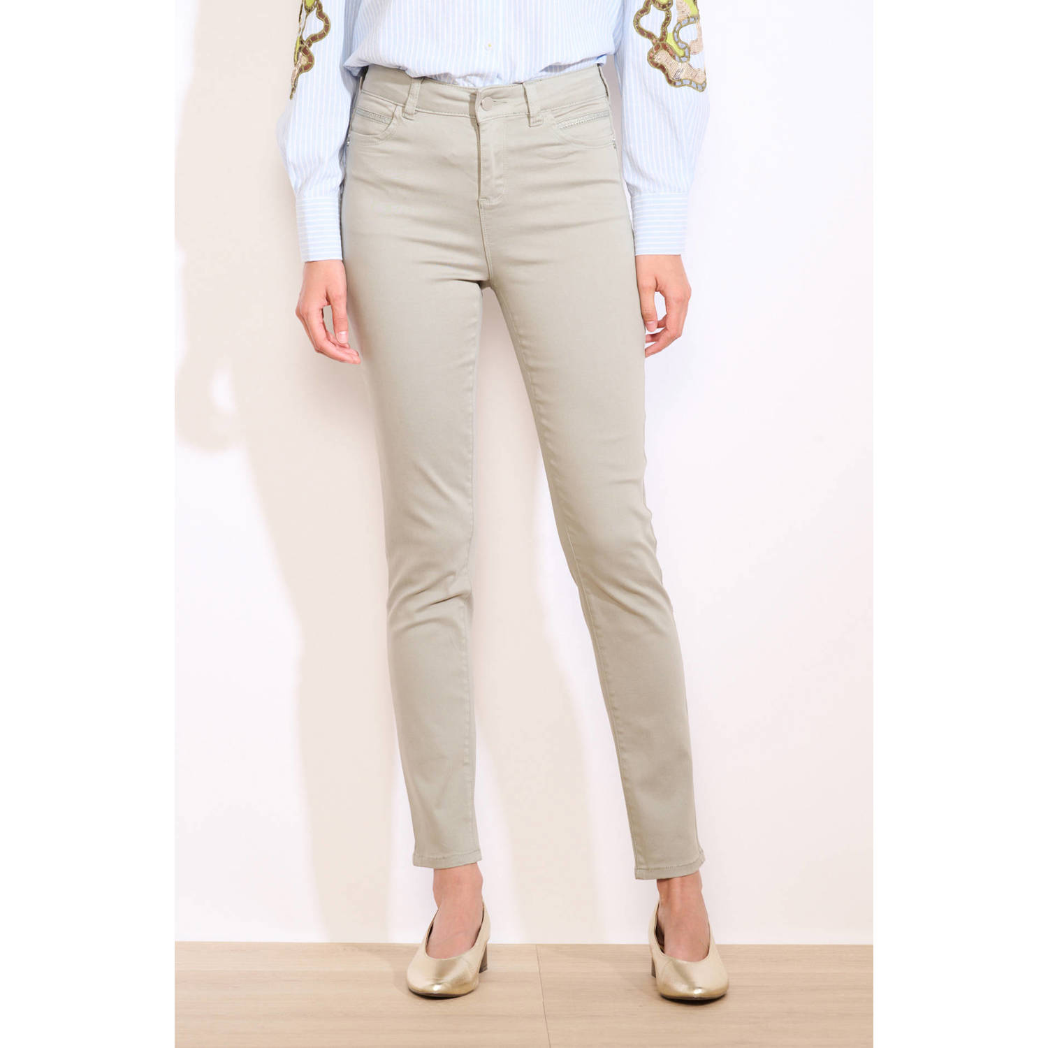 LOLALIZA slim high waist broek lichtkaki
