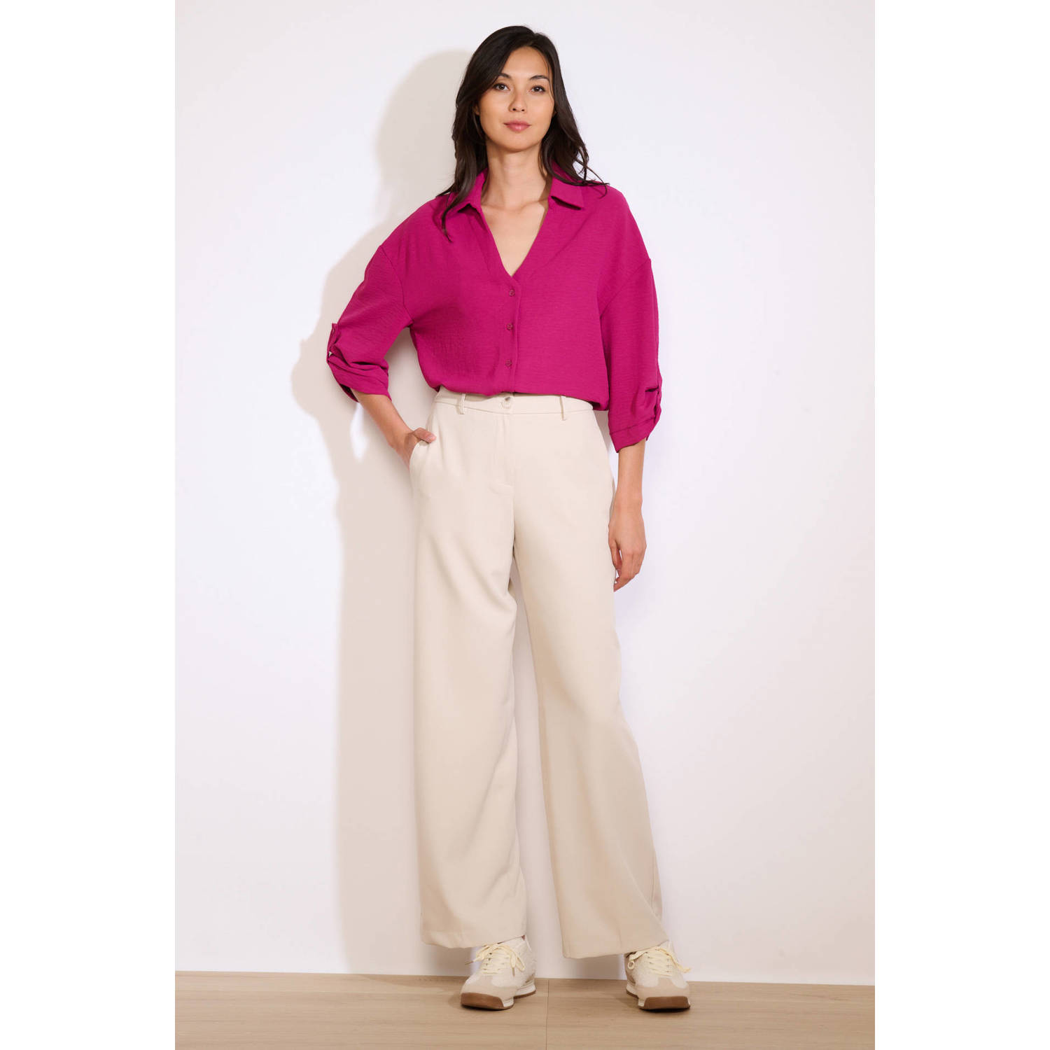 LOLALIZA wide leg high waist pantalon ecru