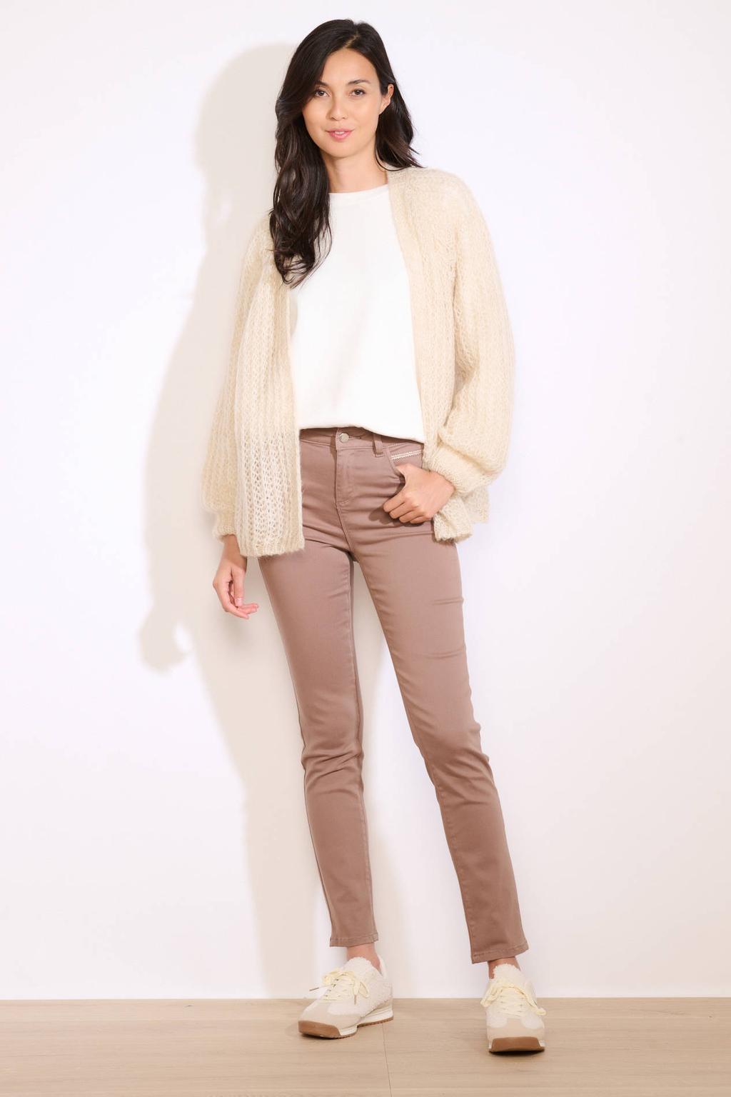 Taupe dames LOLALIZA slim high waist broek van katoen met effen