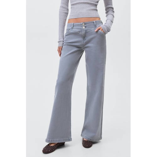 MANGO TEEN low waist wide leg jeans grey denim afbeelding
