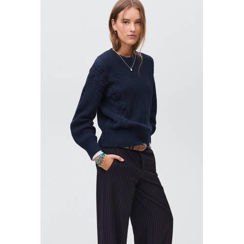 MANGO TEEN gebreide trui marine met kabels afbeelding