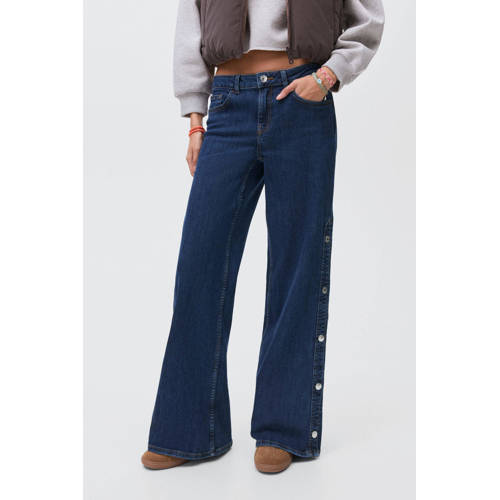 MANGO TEEN high waist wide leg jeans dark blue denim afbeelding