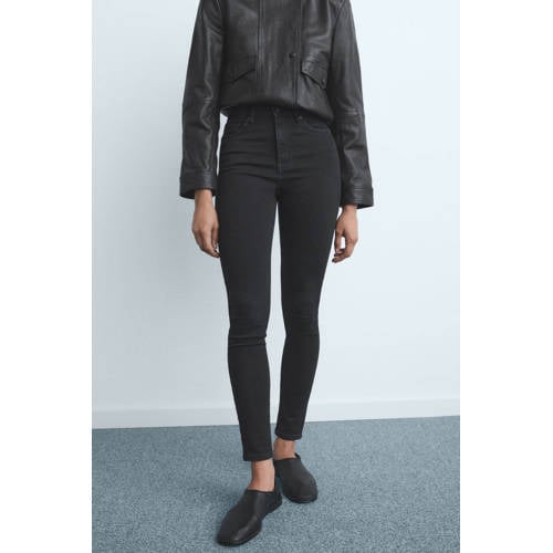 Mango high waist skinny jeans black denim afbeelding
