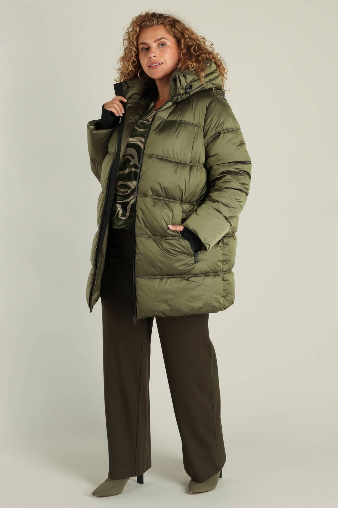 Yest Curve gewatteerde jas olijfgroen | wehkamp