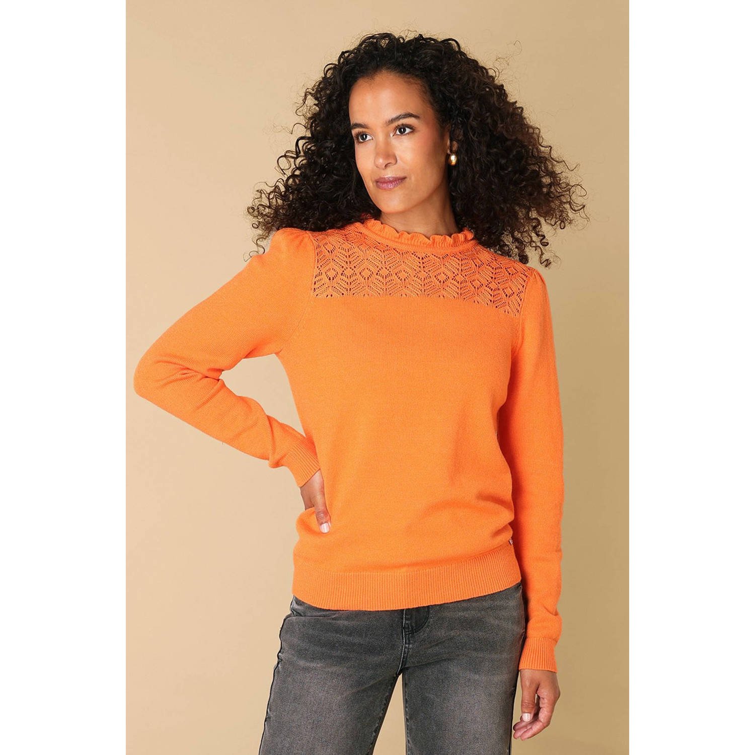 Ivy Beau pullover trui oranje broderie