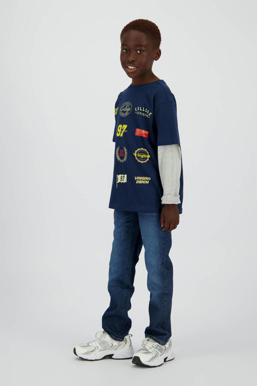 Dark blue denim jongens Vingino waist regular fit jeans dark blue van denim met effen