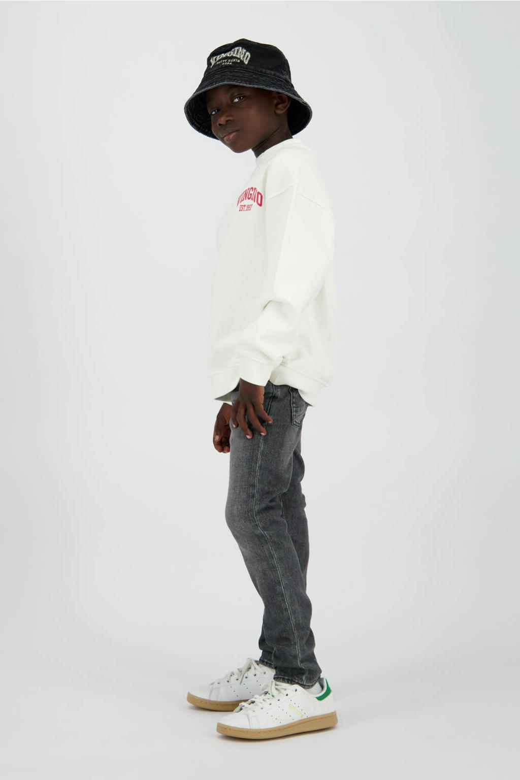 Grey denim jongens Vingino waist slim fit jeans van denim met regular waist en effen