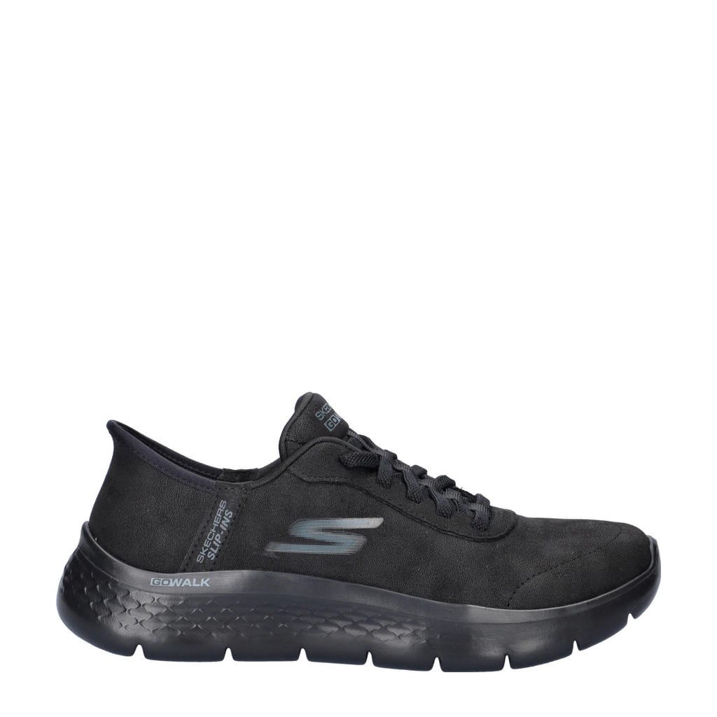 Zwarte dames Skechers Hands Free Slip-Ins Go Walk Flex sneakers van textiel met veters