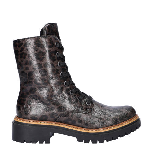 Rieker gevoerde veterboots met panterprint bruin afbeelding