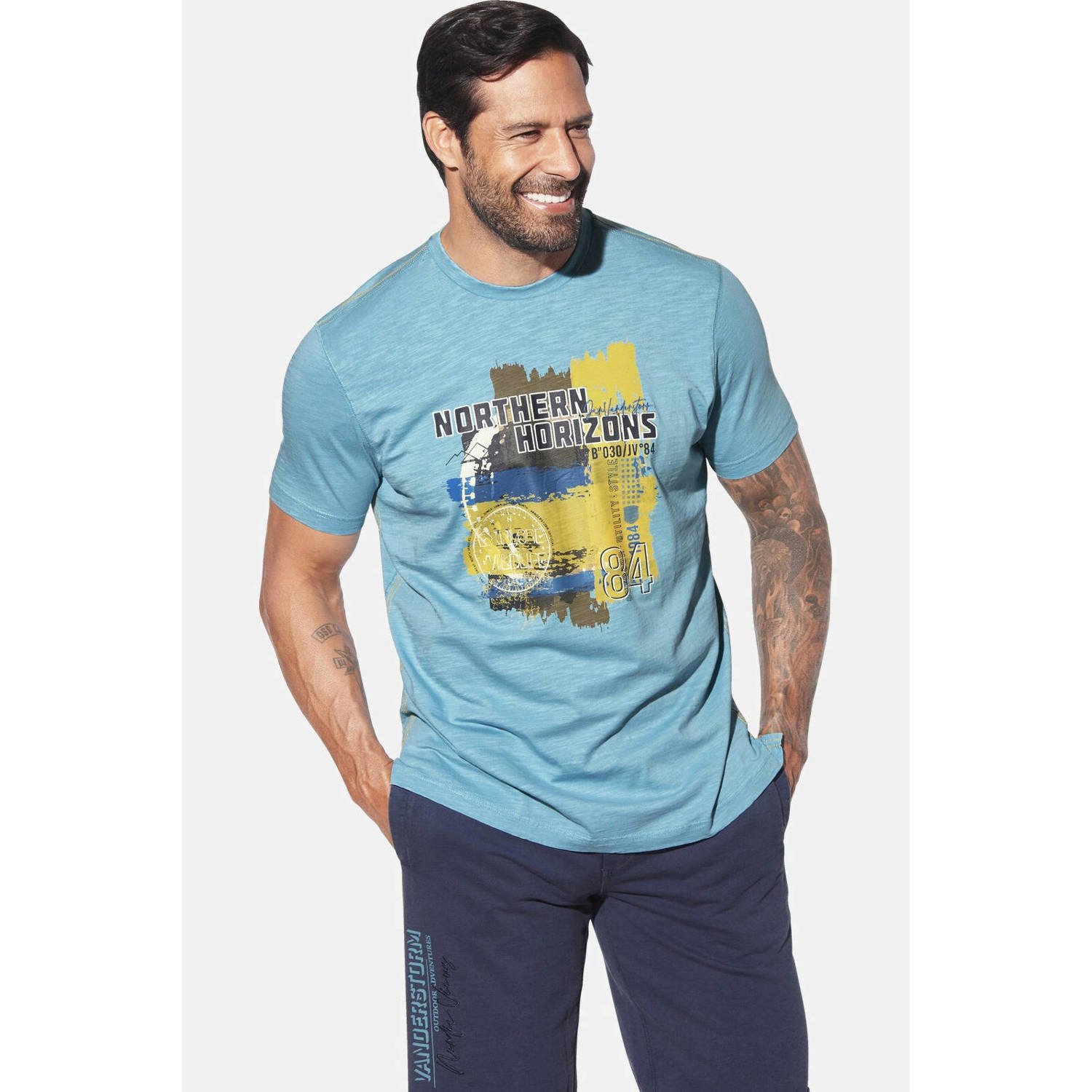 Jan Vanderstorm loose T-shirt NORHEIM Plus Size lichtblauw