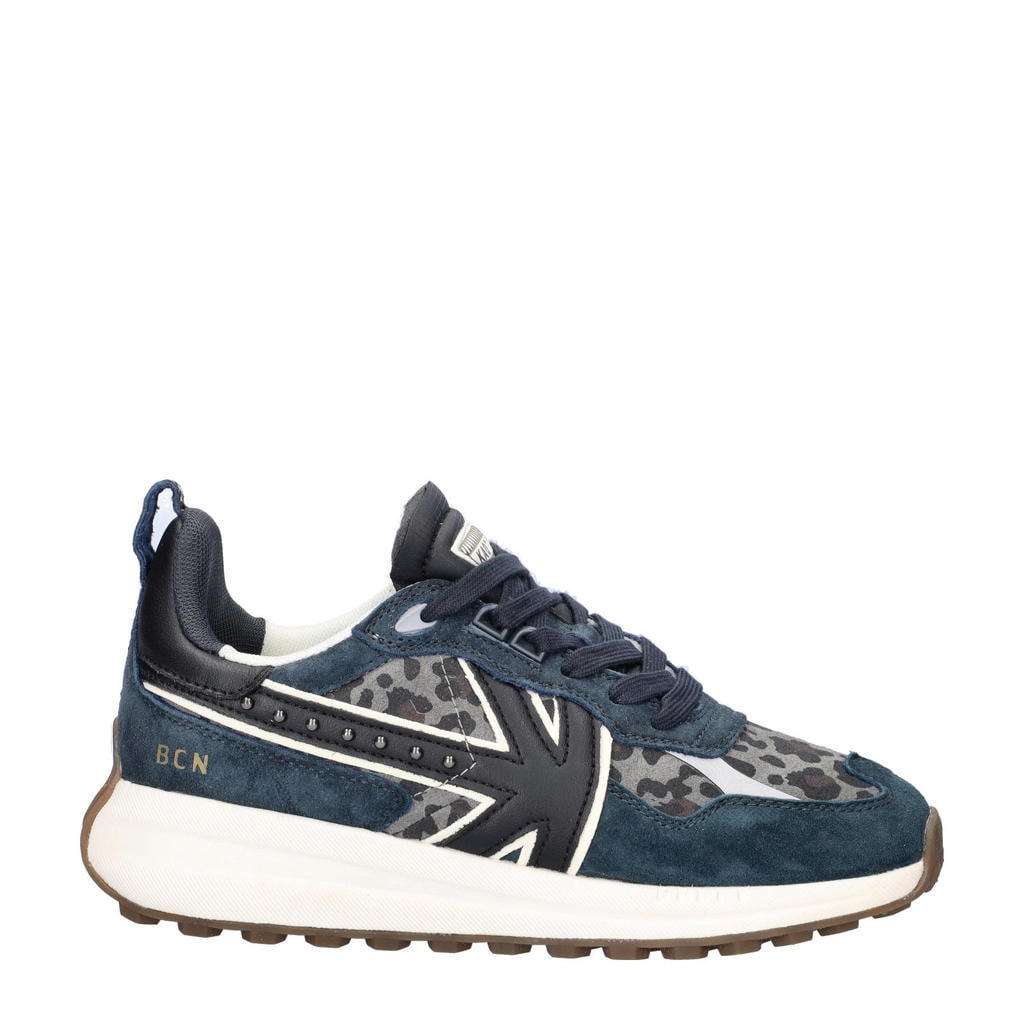 Zwarte dames Kaotiko Detroit Glam suède sneakers panter met veters