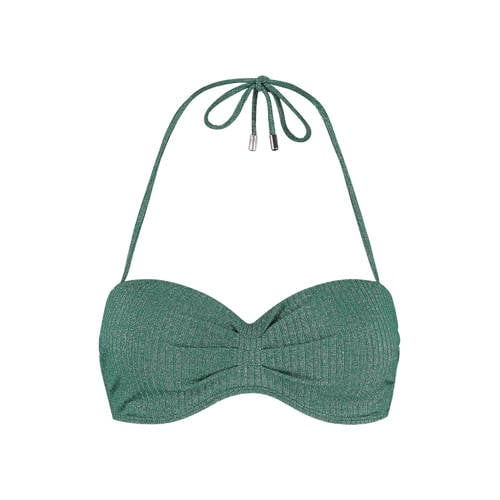 Beachlife voorgevormde strapless bandeau bikinitop met lurex en textuur groen afbeelding
