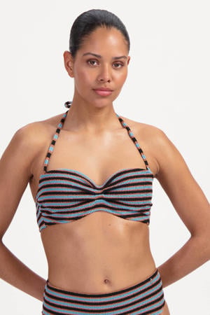 voorgevormde strapless bandeau bikinitop met textuur blauw/bruin