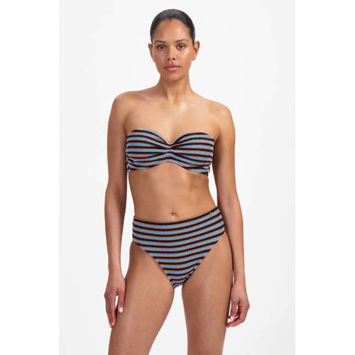 Beachlife voorgevormde strapless bandeau bikinitop met textuur blauw/bruin afbeelding